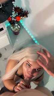 Spell of Desire: the blonde witch doing her deep Halloween blowjob