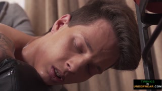 Oiled up massage twink blows his load