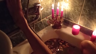 guy jerks off in a romantic bathroom