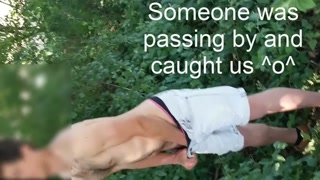 My Hairy boyfriend masturbates in the wood and got caught!!