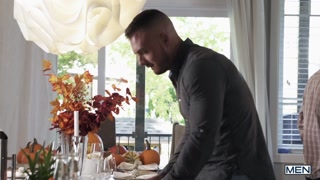 Men - Theo Ross starts fucking the macaroni and is about to stuff the turkey when When Kit cums in