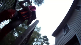 Corseted big fake tits Ugly crossdresser in lingerie outside