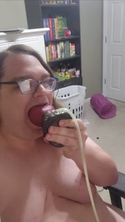 Sissy Deepthroats Huge Dildo