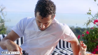 MILFY Curvy mature Syren rides his young cock poolside