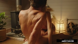 It's winter, but we live together in a cozy tiny house with a wood stove