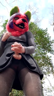 Fox Fursuiter Pisses and Cums in Forest