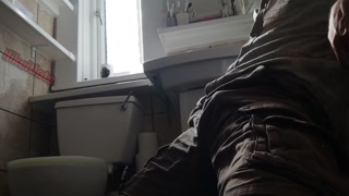 Hands Free Vibrator to Intense Strong Shaking Orgasm, huge cum load on the bathroom floor