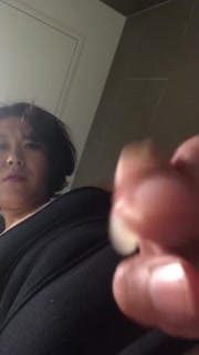 Young Asian Tranny jerking off in shower and big load of cum shot
