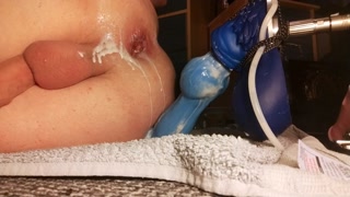 Cute twink knotted by dildo on fuck machine